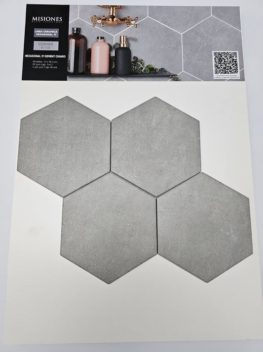 Hexagonal 17 Cement Chiaro - 17 x 19,5 cm - Ceramica - 1era