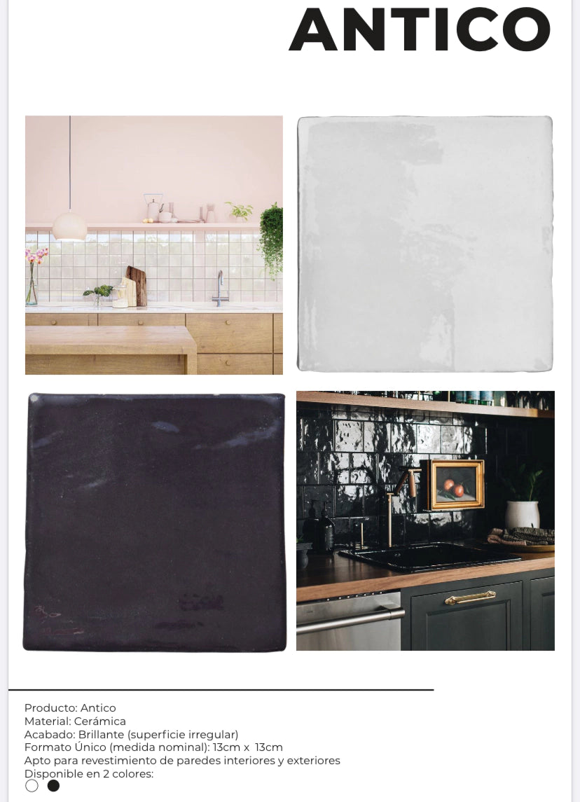 Antico Azulejo Negro Brillante 13 X13 - Acuelera ( X CAJA de 0,5 m2) - 1era