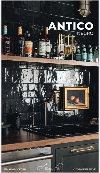 Antico Azulejo Negro Brillante 13 X13 - Acuelera ( X CAJA de 0,5 m2) - 1era