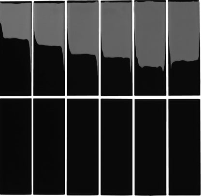 Brick Strip Tayi Negro Oscuro Brillante 26,5 X 27,5 (Pz.4,4X13,2) - Acuelera ( X PIEZA) - 1era