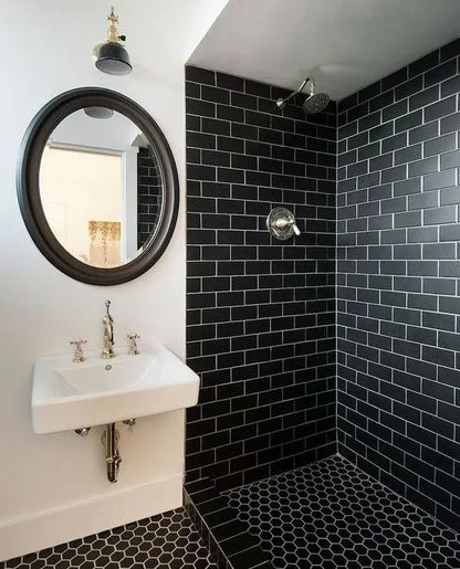 Subway Liso Negro Mate / Satinado 7,5 X 15 - Acuelera ( X M2) - 1era